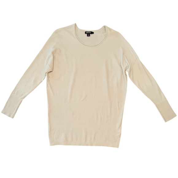 DKNY Cream Silk/Cashmere Crew Neck Lightweight Sweater Size Large MSRP $298 - Picture 1 of 8